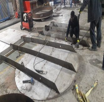 Fabricated steel rings and platework in the GS Engineering workshop