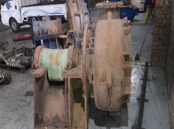 Slurry pump undergoing repair